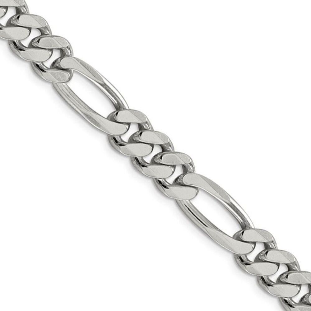 Men's 9mm, Sterling Silver, Solid Figaro Chain Necklace, 30 Inch